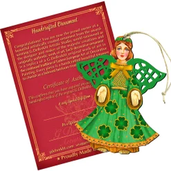 Designocracy Angels & Cherubs>Set Of 2 Irish Angel Wooden Christmas Ornaments 5.5"
