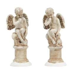 Christmas Villages*Department 56 Set Of 2 Ivory And White Distressed Cherub Figurines 2.25"