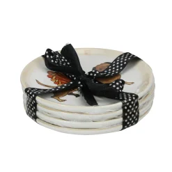 Roman Set Of 4 Ivory Autumn Thanksgiving Puppy Dog Snack Plates 5"