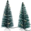 Christmas Villages*Northlight Set Of 2 Led Lighted Frosted Mini Bottle Brush Pine Christmas Village Trees - 6"