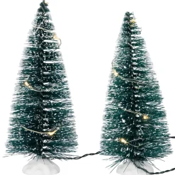 Christmas Villages*Northlight Set Of 2 Led Lighted Frosted Mini Bottle Brush Pine Christmas Village Trees - 6"