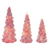 Melrose Trees & Wreaths>Set Of 3 Led Tree With Rainbow Pearl Christmas Ornaments 11.75"