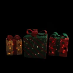 Outdoor Decorations*Northlight Set Of 3 Lighted Green And Red Gift Boxes Christmas Outdoor Decorations 16"