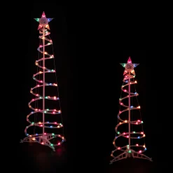 Northlight Spiral Trees>Set Of 2 Lighted Multi-Color Outdoor Spiral Christmas Cone Trees 4', 6'