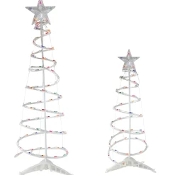 Northlight Spiral Trees>Set Of 2 Lighted Multi-Color Outdoor Spiral Christmas Cone Trees 4', 6'