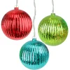 PENN Set Of 3 Lighted Multi-Color Mercury Glass Finish Ribbed Ball Christmas Ornaments - Clear Lights