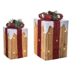Gift Accessories*Contemporary Home Living Set Of 2 Lighted Multicolored Christmas Gift Tabletop Decorations 12.5"