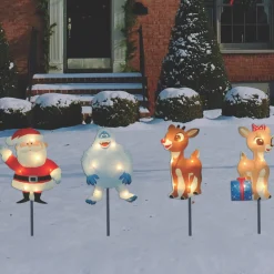 Outdoor Decorations*Northlight Set Of 4 Lighted Rudolph And Friends Christmas Pathway Markers - Clear Lights