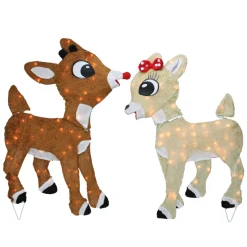 Outdoor Decorations*Northlight Set Of 2 Lighted Rudolph And Clarice Outdoor Christmas Decorations, 32"