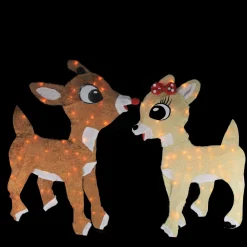 Outdoor Decorations*Northlight Set Of 2 Lighted Rudolph And Clarice Outdoor Christmas Decorations, 32"