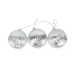 PENN Set Of 3 Lighted Silver Mercury Glass Finish Ribbed Ball Christmas Ornaments - Clear Lights