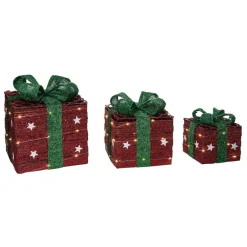 Gift Accessories*Contemporary Home Living Set Of 3 Lighted Star Gift Box Christmas Tabletop Decorations 13"