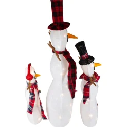 Outdoor Decorations*Northlight Set Of 3 Lighted Tinsel Snowmen Family Christmas Yard Decorations