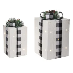 Gift Accessories*Contemporary Home Living Set Of 2 Lighted White Christmas Gift Tabletop Decorations 12.5"
