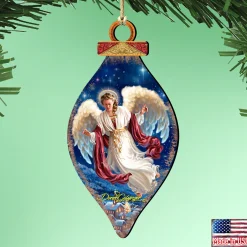 Designocracy Angels & Cherubs>Set Of 2 Lovely Angel Wooden Christmas Ornaments 5.5"
