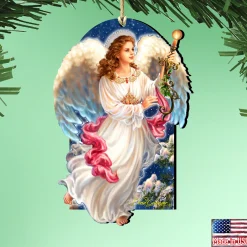 Designocracy Angels & Cherubs>Set Of 2 Luminous Angel Wooden Christmas Ornaments 5.5"