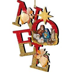 Designocracy Angels & Cherubs>Set Of 2 Magnificent Nativity "Noel" Wooden Christmas Ornaments 5.5"