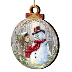 Designocracy Snowmen>Set Of 2 Mailman Snowman Wooden Christmas Ornaments 5.5"