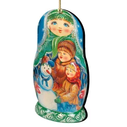 Designocracy Snowmen>Set Of 2 Matreshka Doll Playing Snowman Wooden Christmas Ornaments 5.5"
