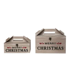 Decoration Storage*Contemporary Home Living Set Of 2 Merry Christmas Wooden Takeout Box Decorations 13.5"