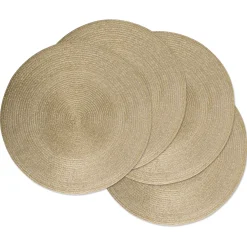 CC Home Furnishings Set Of 4 Metallic Gold Colored Round Woven Placemats 15" X 15"