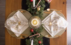 CC Home Furnishings Set Of 4 Metallic Gold Colored Round Woven Placemats 15" X 15"