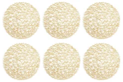 Contemporary Home Living Set Of 6 Metallic Gold Round Placemats 15"