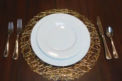 Contemporary Home Living Set Of 6 Metallic Gold Round Placemats 15"