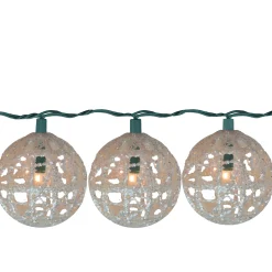 Kurt Adler Set Of 10 Miniature Sparkly White Ball Party Christmas Lights - Green Wire