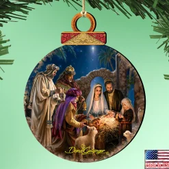 Designocracy Nativity & Religious>Set Of 2 Miracle Birth Wooden Christmas Ornaments 5.5"