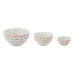 Serving Pieces*Melrose Set Of 3 Mistletoe And Pine Ceramic Round Bowls 9"