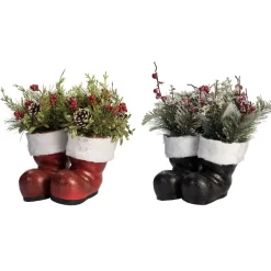 Decoration Storage*Contemporary Home Living Set Of 2 Multicolor Christmas Pair Boot Floral Containers 10"
