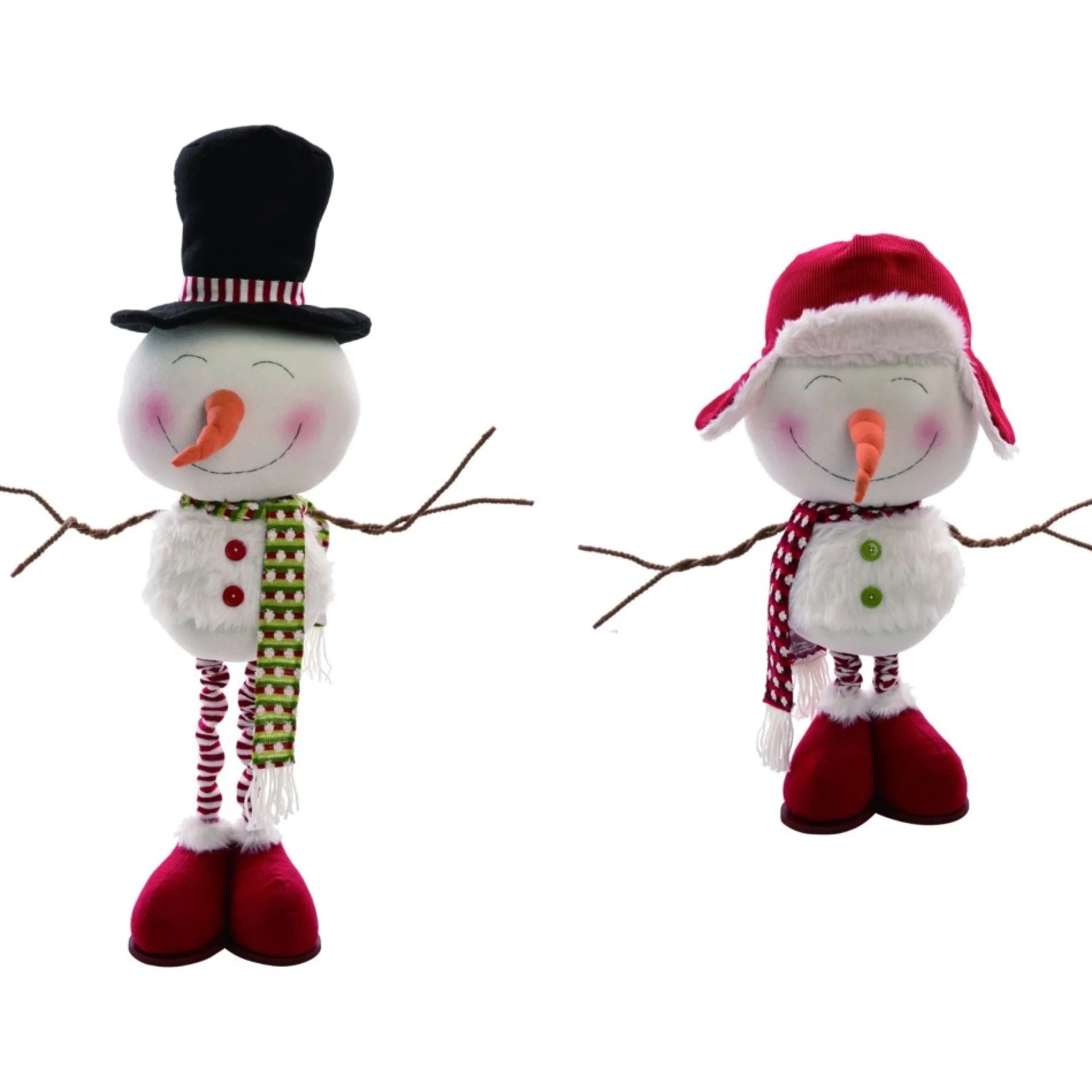 Plush Figures*Contemporary Home Living Set Of 2 Multicolor Fabric Christmas Plush Telescoping Merry Snowman 40"
