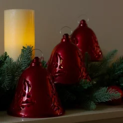 Table Top Pieces*Northlight Set Of 3 Musical Lighted Red Bells Christmas Decorations, 6.5"