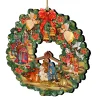 Designocracy Angels & Cherubs>Set Of 2 Nativity Wreath Wooden Christmas Ornaments 5.5"