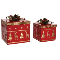 Gift Accessories*Contemporary Home Living Set Of 2 Nesting Christmas Gift Boxes With Bows 10"