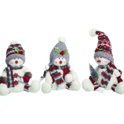 Plush Figures*Contemporary Home Living Set Of 3 Nordic Sitting Snowman Plush Christmas Figurines 14"
