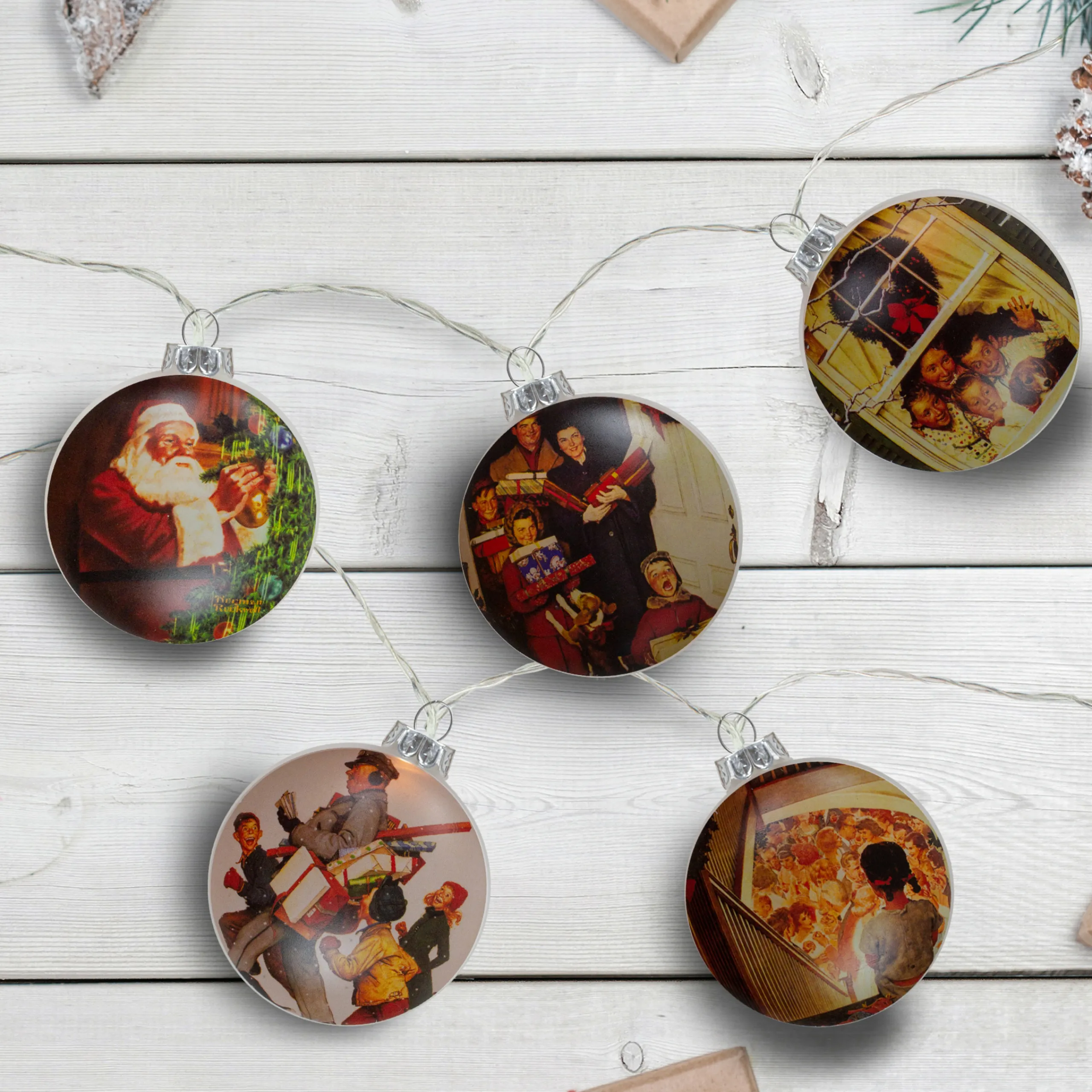 Northlight Set Of 5 Norman Rockwell Glass Christmas Disc Lights