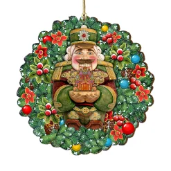 Designocracy Nutcrackers>Set Of 2 Nutcracker's Gift Wreath Wooden Christmas Ornaments 5.5"