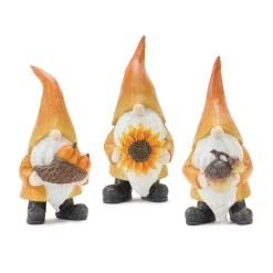 Melrose Set Of 3 Orange And White Fall Gnome Figurines 8"