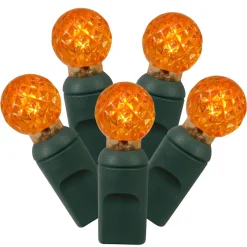 Vickerman Set Of 100 Orange Led G12 Berry Christmas Lights 4" Spacing - Green Wire