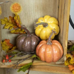 Northlight Set Of 3 Orange, Yellow And Brown Crackle Finish Fall Harvest Pumpkins 4"