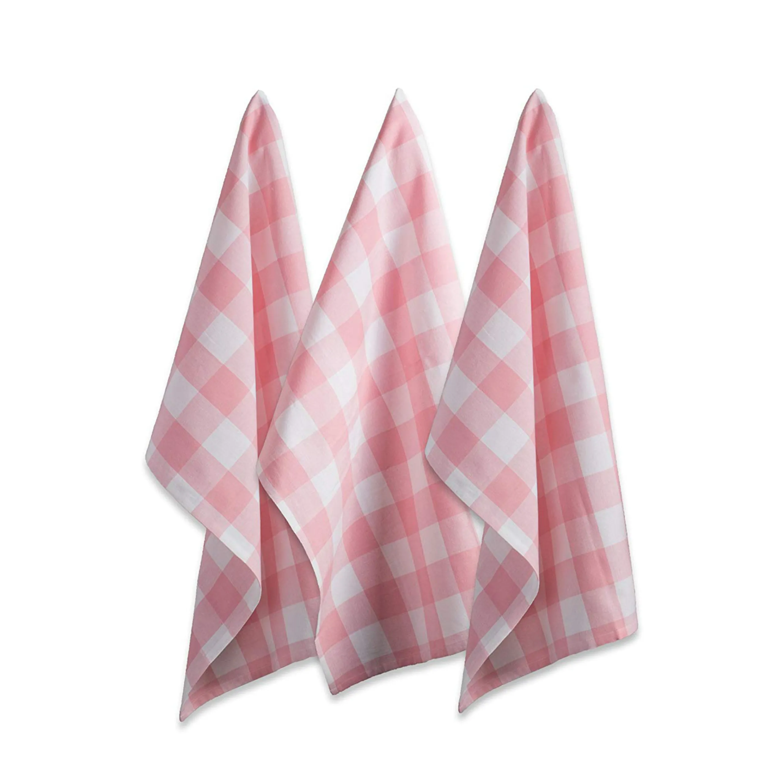 Contemporary Home Living Set Of 3 Pale Pink And White Buffalo Checkered Rectangular Dishtowels 30"
