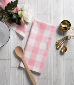 Contemporary Home Living Set Of 3 Pale Pink And White Buffalo Checkered Rectangular Dishtowels 30