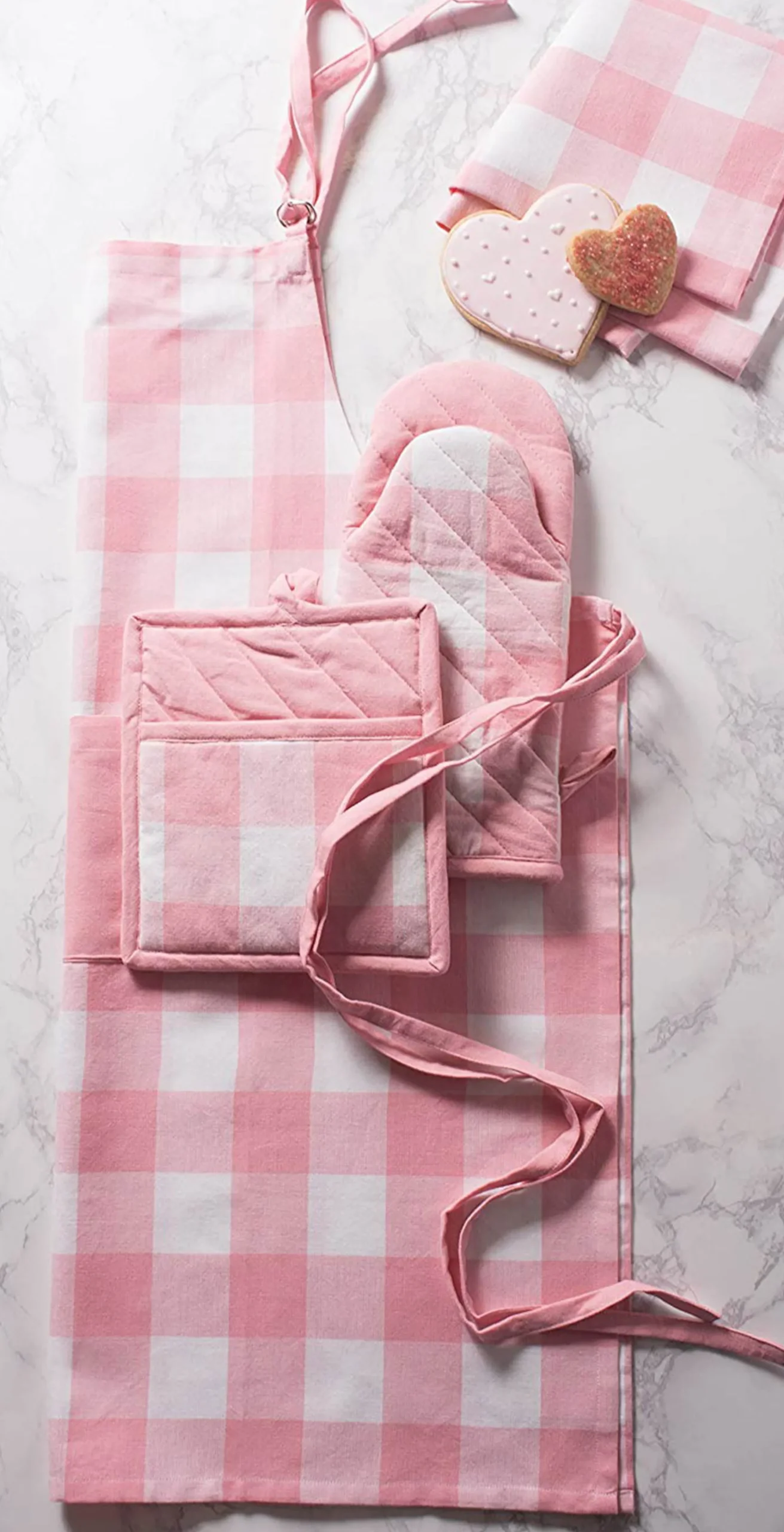 Contemporary Home Living Set Of 3 Pale Pink And White Buffalo Checkered Rectangular Dishtowels 30"