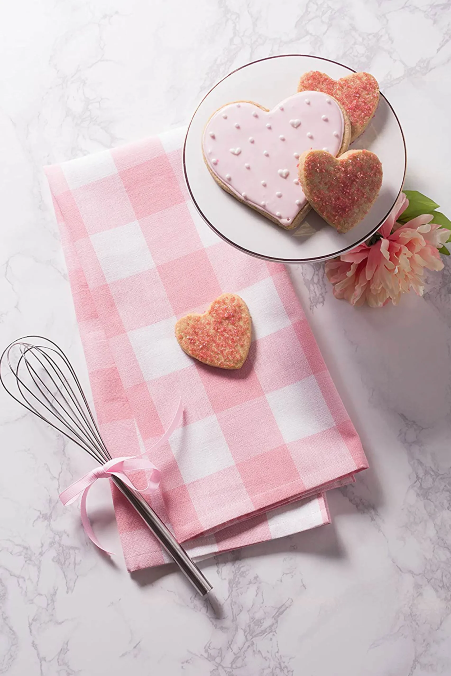 Contemporary Home Living Set Of 3 Pale Pink And White Buffalo Checkered Rectangular Dishtowels 30"