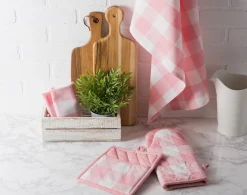 Contemporary Home Living Set Of 3 Pale Pink And White Buffalo Checkered Rectangular Dishtowels 30