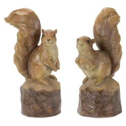 Melrose Set Of 2 Perched Squirrel On Tree Stump Fall Harvest Tabletop Figures 13"