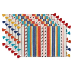 Contemporary Home Living Set Of 6 Picante Stripes Cinco De Mayo Placemats With Tassels, 19"