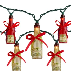 Kurt Adler Set Of 10 Pink And Red Champagne Bottles Summer Lights